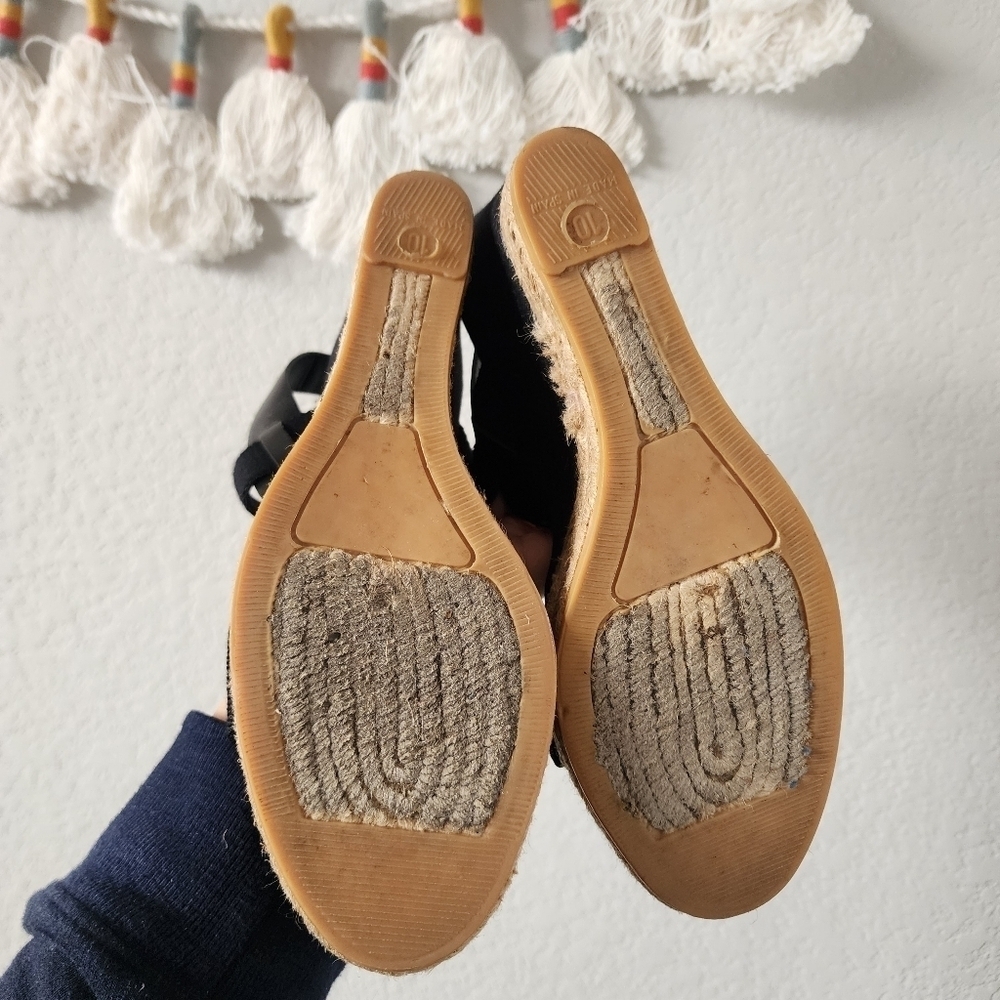 Tory Burch Espadrille Wedge Slingback Black Canvas Sandal Boho Chic Comfort 10 - Picture 9 of 11